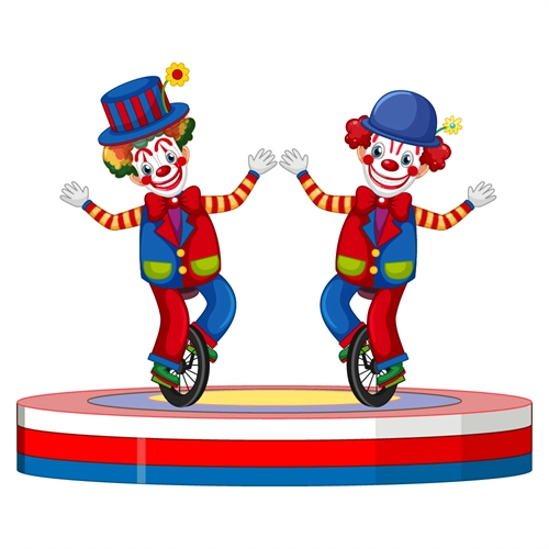 Carnival Circus Theme Twin Unicycle Clown Transparent Sticker
